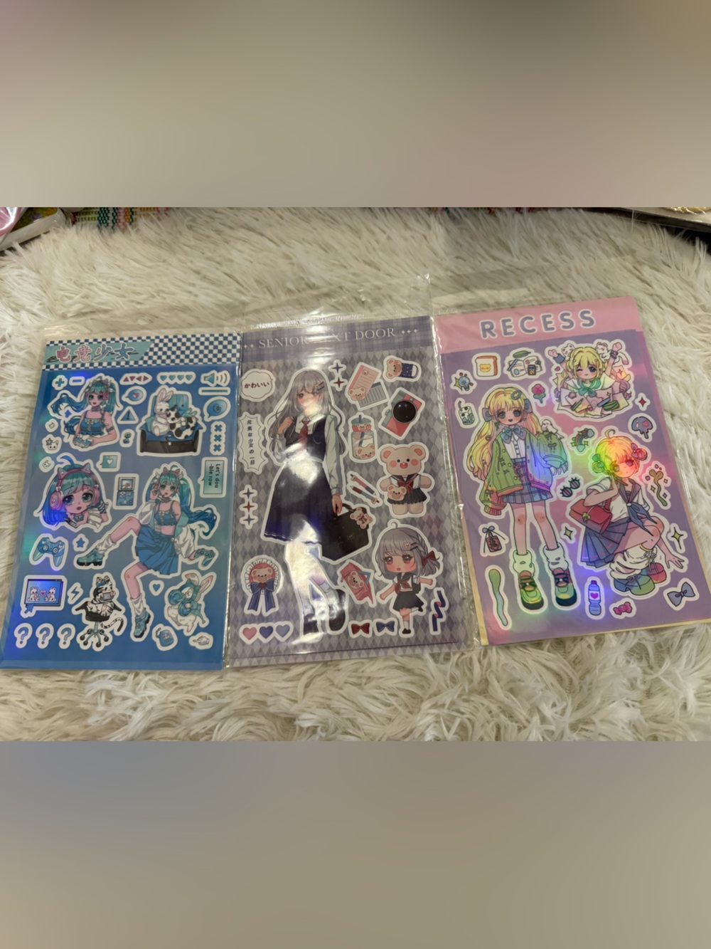Cute Anime Sticker Sheets bundle of 3- Pastel Blue, Purple & Pink
